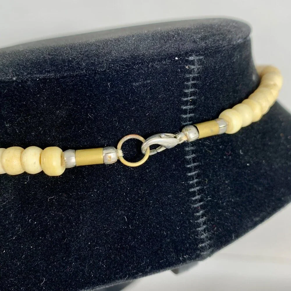 Yak Bone Nepalese Tibetan Necklace With Intricate Carved Panels & Metal Clasp